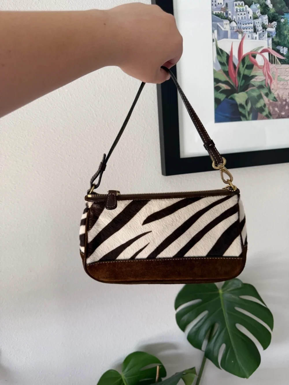 🦓 RARE Vintage Y2K Coach Zebra Calf Hair & Brown Suede Demi Shoulder Bag 🦓